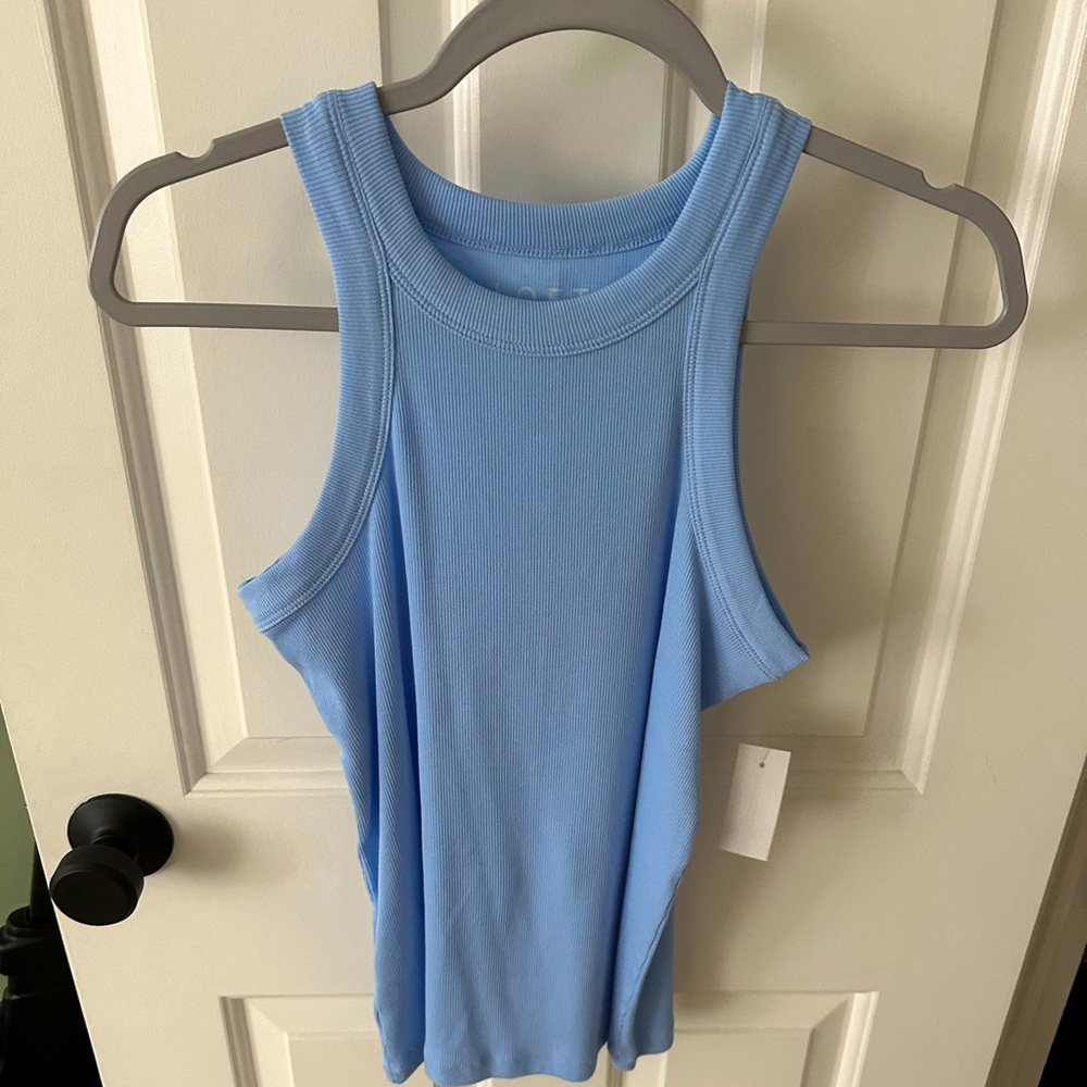 LOFT Blue Ribbed Relaxed Tank Top